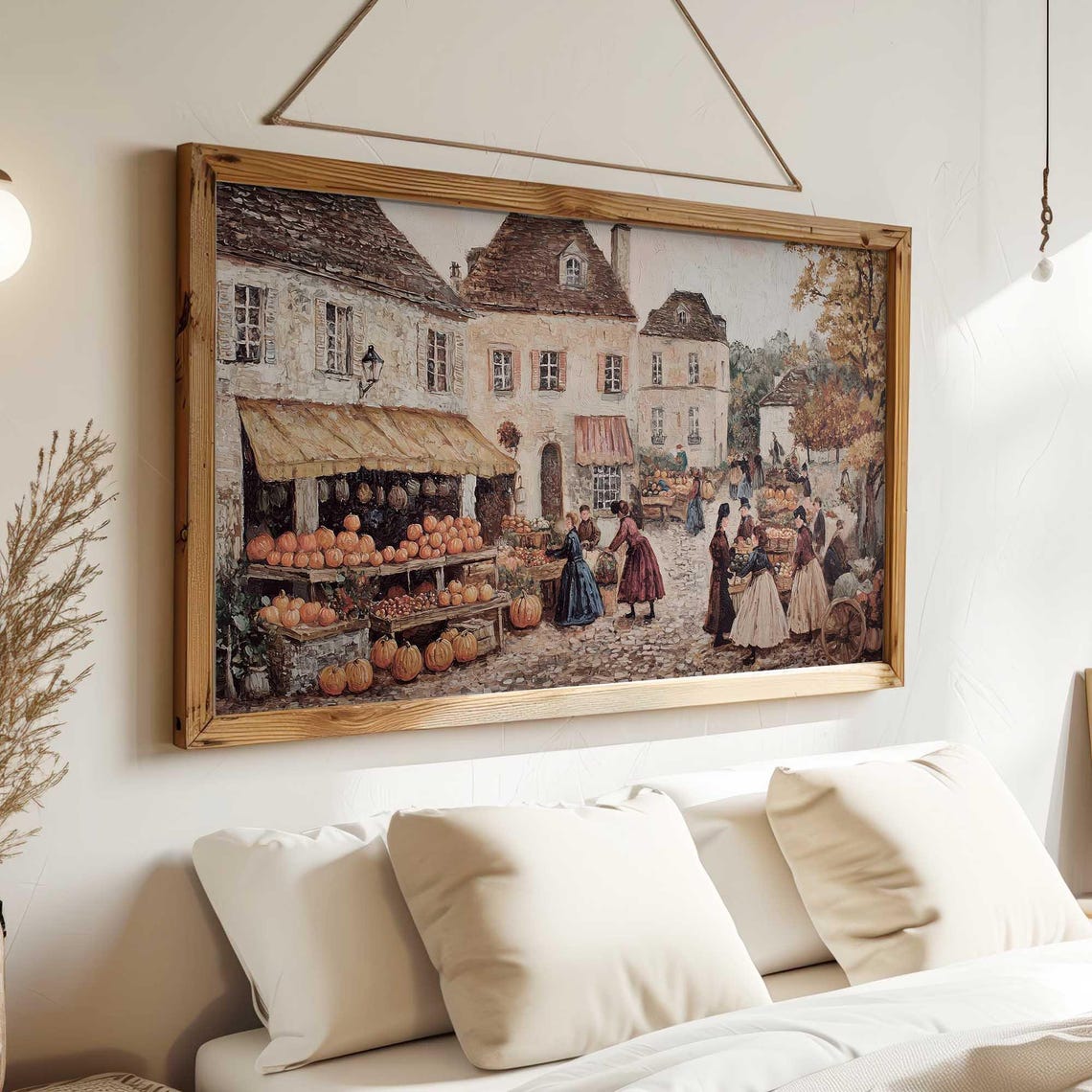 Charming Vintage European Market Autumn Pumpkins Rustic Scene Poster - Image 3