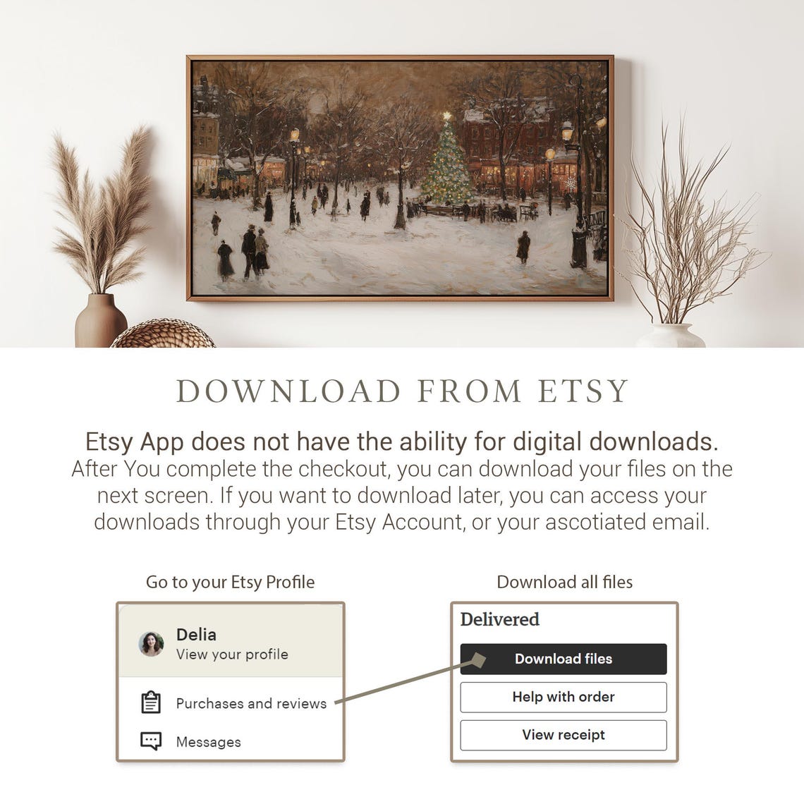 Impressionist Snowy City Square Christmas Tree Evening Poster - Image 2