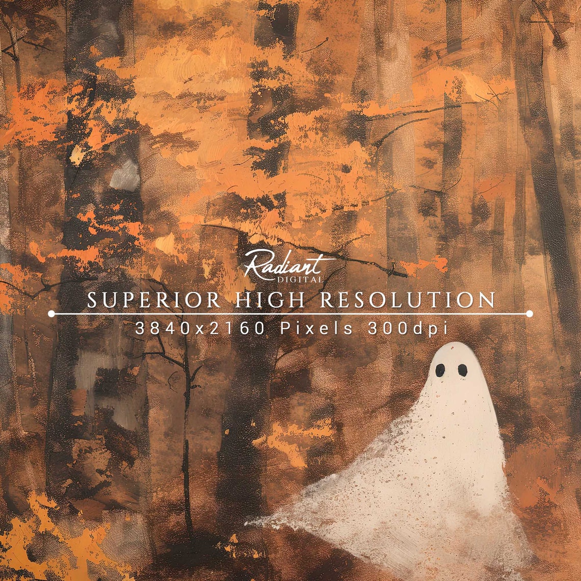 Three Drifting Ghosts in Golden Autumn Birch Forest Spooky Poster - Image 4