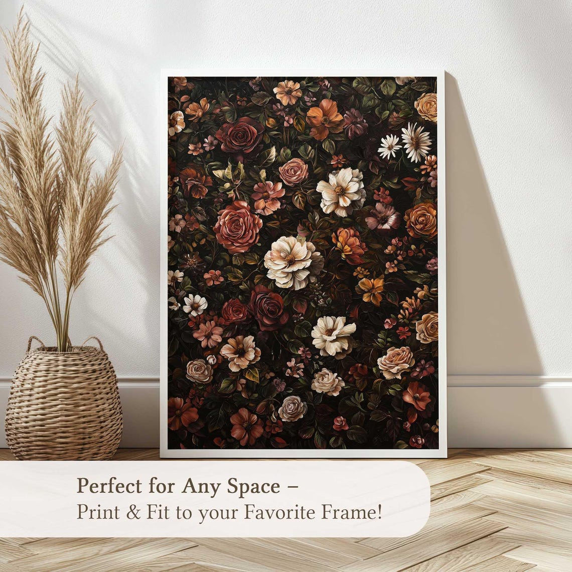Vintage Dark Floral Rose Tapestry Pattern Botanical Wall Art - Image 4