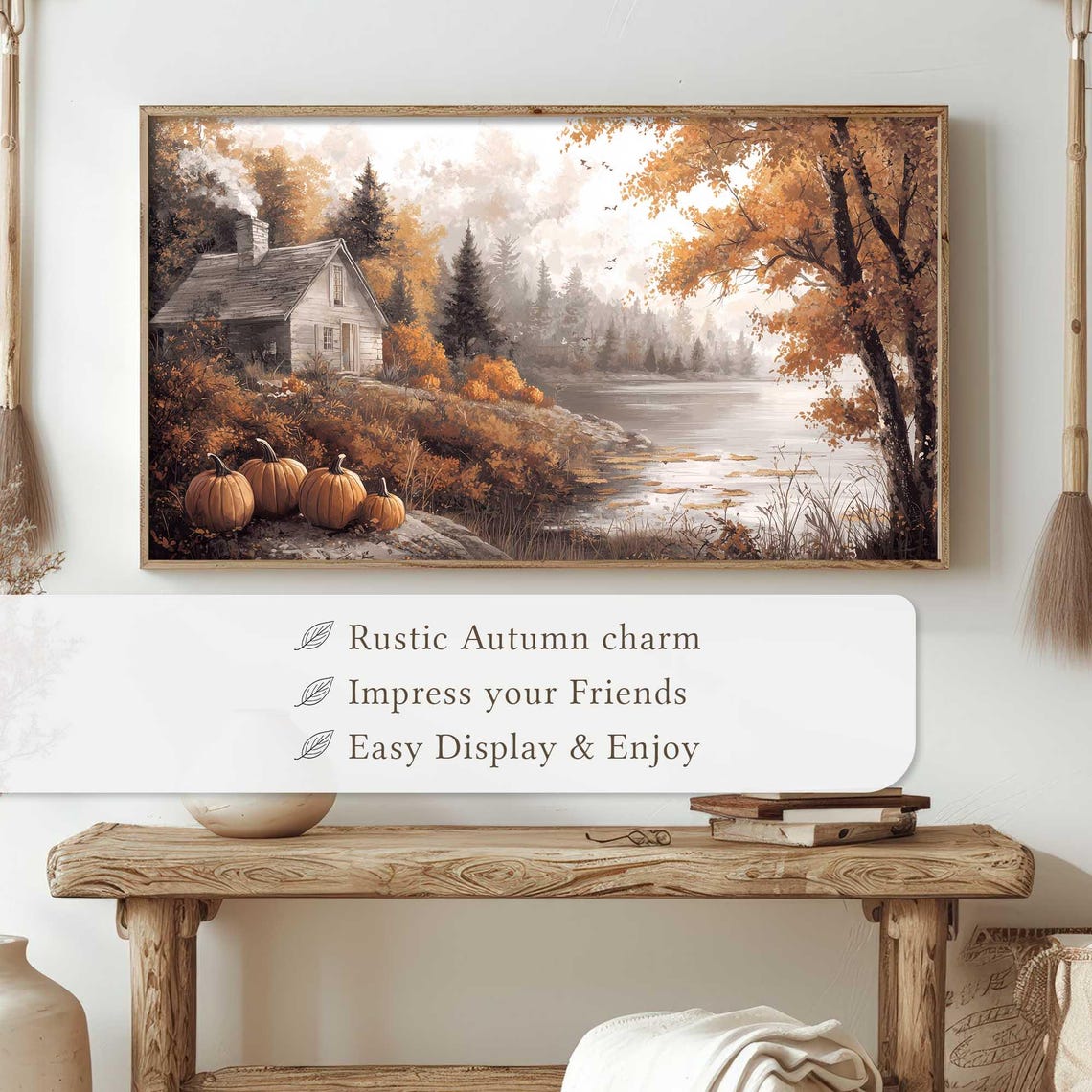 Autumn Lake Cottage Cabin Pumpkin Patch Rustic Fall Landscape Poster - Image 4