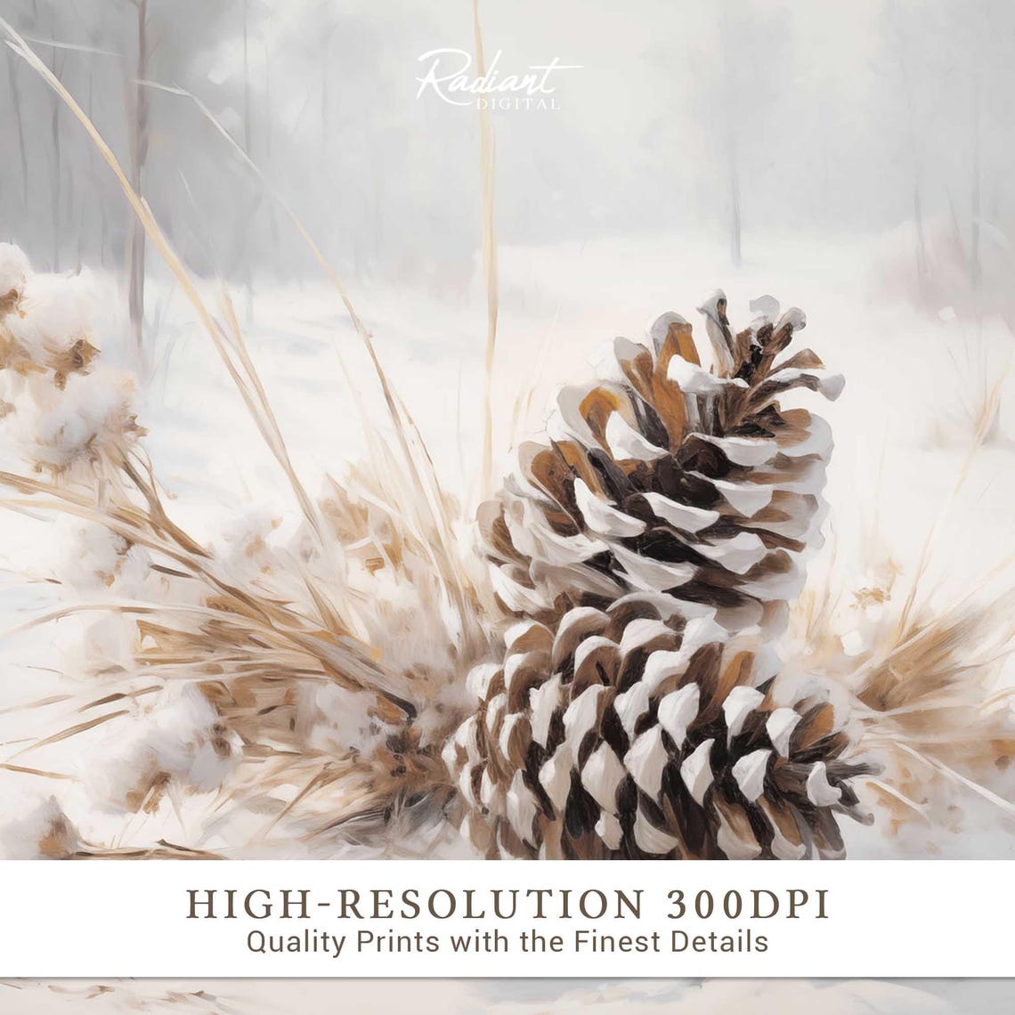Frosted Pinecones in Snow Botanical Winter Watercolor Poster - Image 3