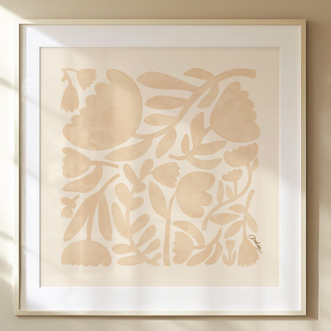 Beige Pink Floral Vine Pattern Soft Abstract Botanical Art Poster