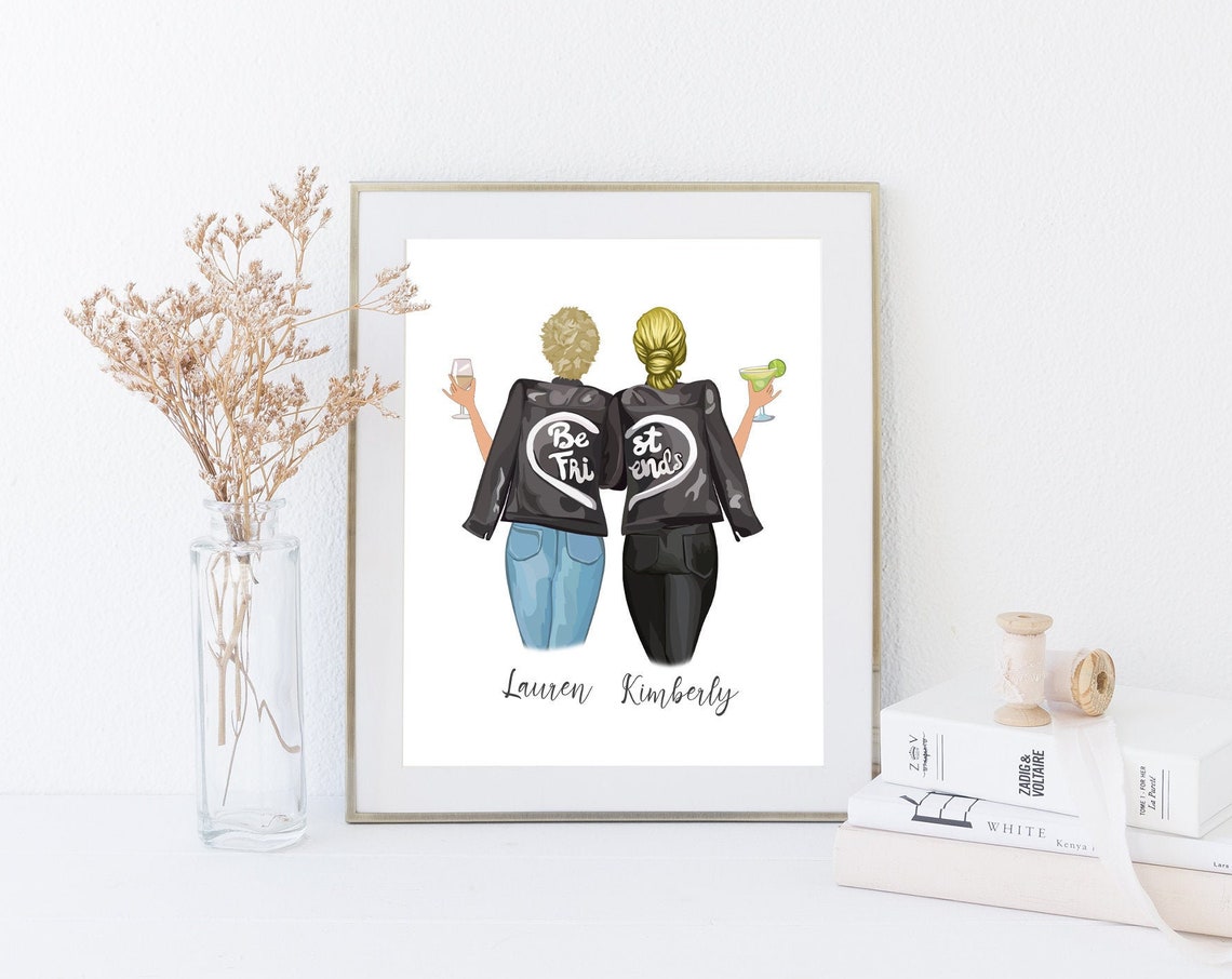 Personalized Friends Portrait Custom Best Friend Gift Wall Art