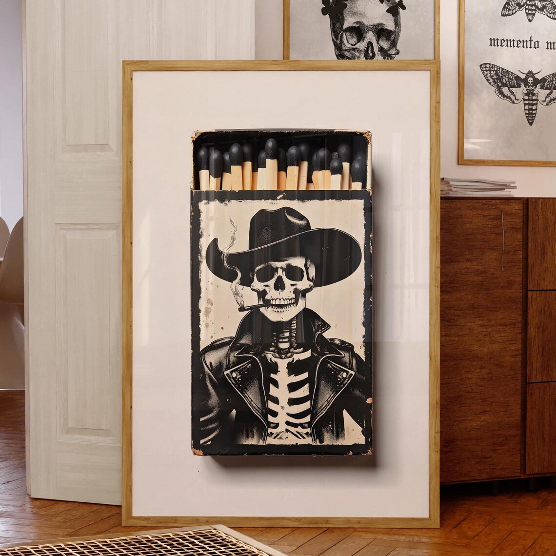 Skeleton Cowboy Smoking Matchbook Black Western Goth Art Poster