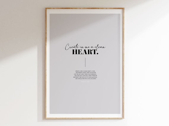 Create In Me A Clean Heart Psalm 51 Bible Verse Wall Art Christian Modern Smart Scripture Poster Typography Home Decor