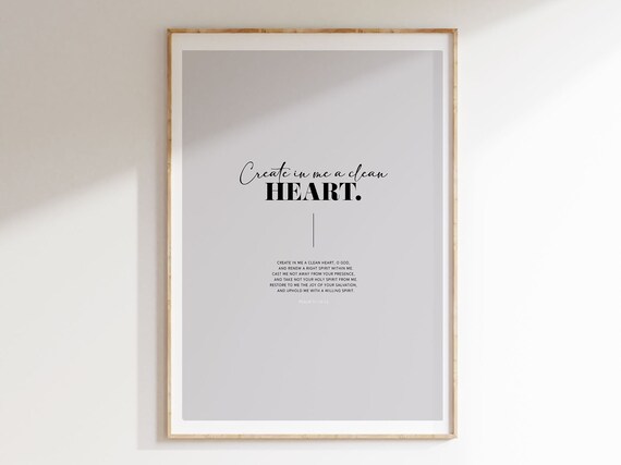 Psalm 51:10 Create In Me A Clean Heart Minimalist Bible Verse Poster