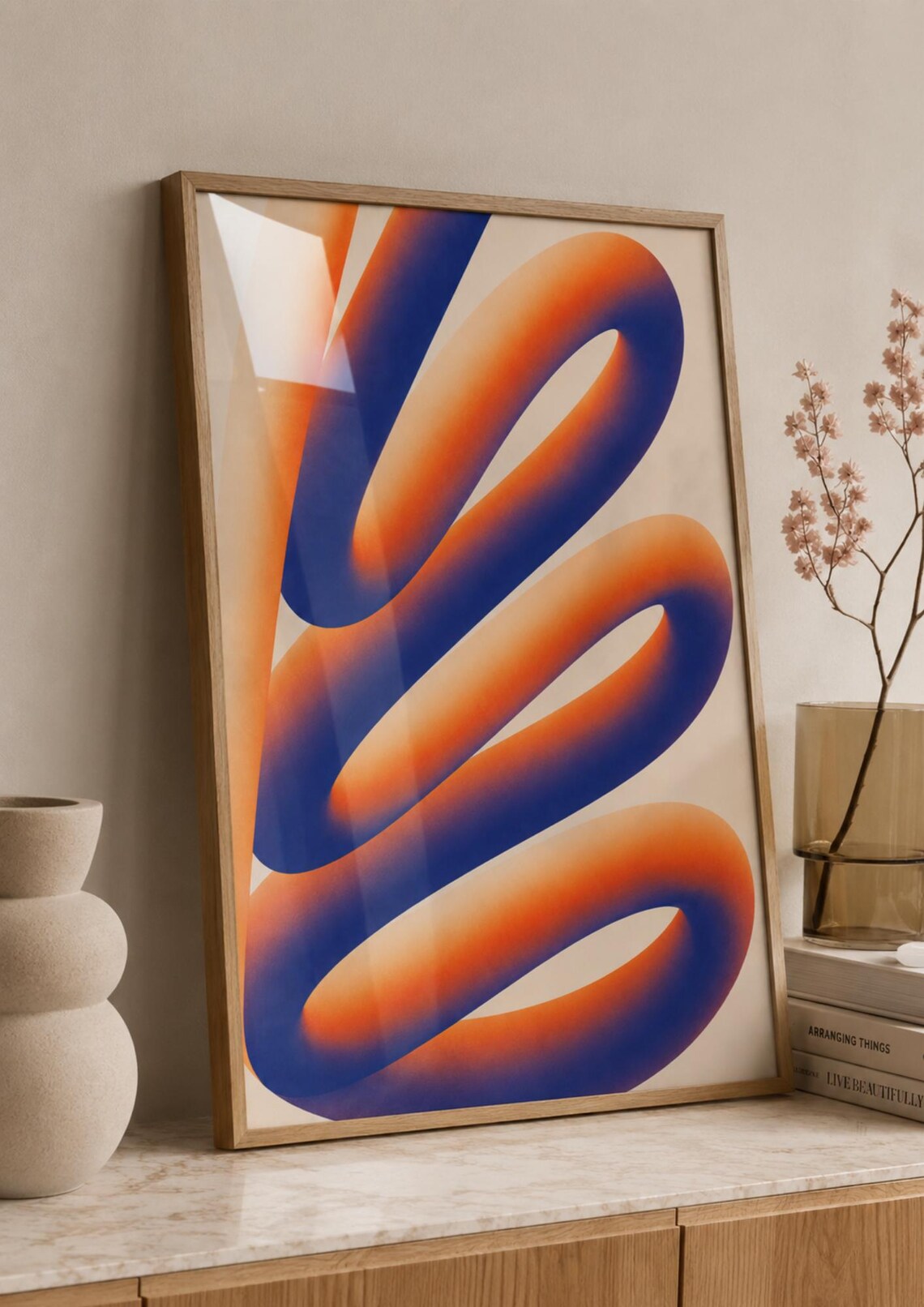 Orange Blue Gradient Swirl Abstract Modern Statement Art Print