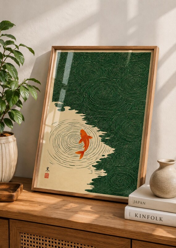 Koi Fish Wall Art Print Japanese Zen Poster Wabi Sabi Decor Minimalist Artwork Japandi Home