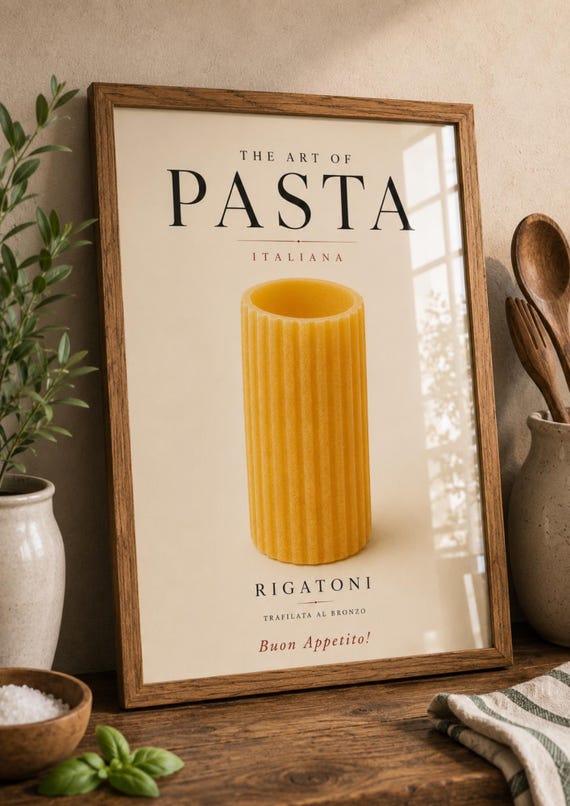 Italian Pasta Kitchen Wall Art Rigatoni Poster Food Print Modern Decor Minimalist