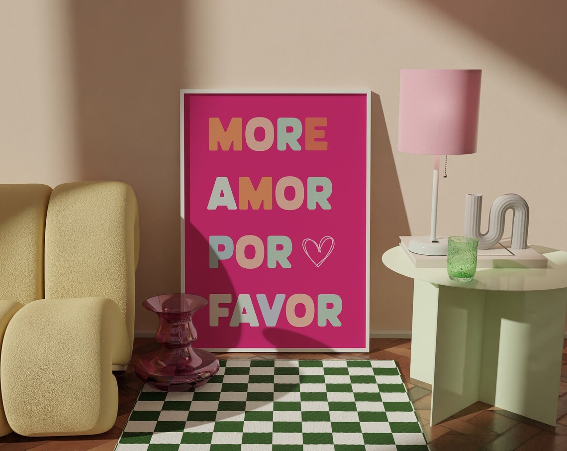 More Amor Por Favor Hot Pink Pastel Letter Maximalist Quote Poster