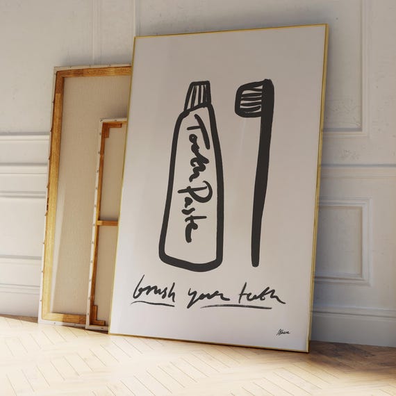 Brush Your Teeth Modern Bathroom Art, Mid-Century Print