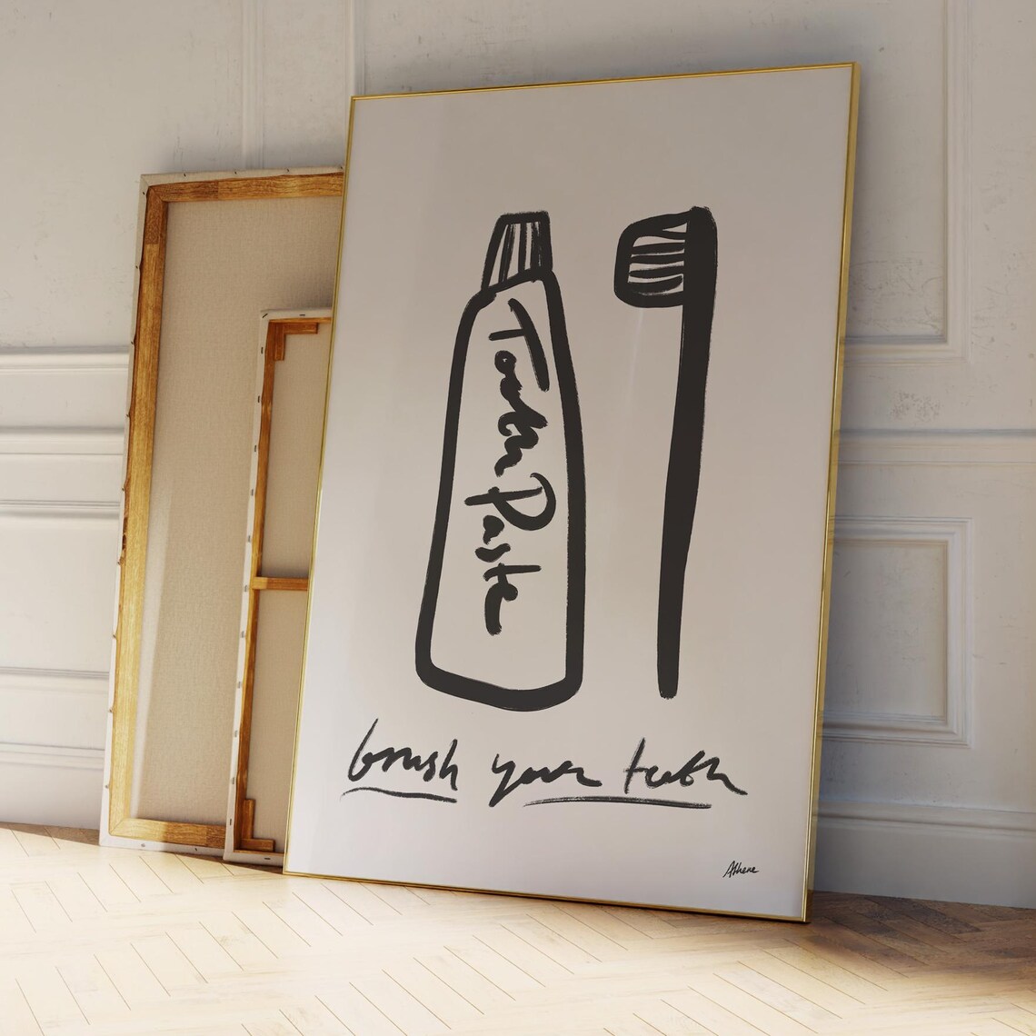 Brush Your Teeth Modern Bathroom Art, Mid-Century Print