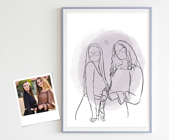 Line Art Minimalist Portrait Best Friend Gift Art Friendship Portrait Gift For Sister Gift For Bff Gift For Girls Sister