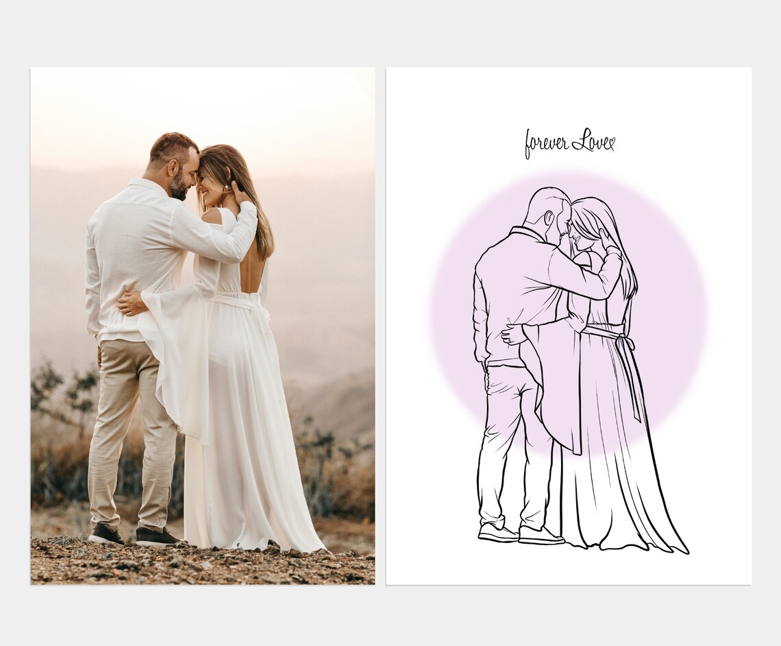 Custom Engagement Sketch Portrait, Wedding Line Art - Image 2