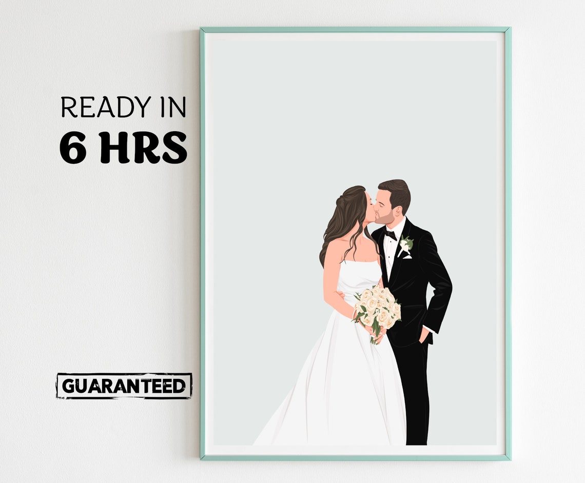 Custom Color Cartoon Wedding Couple Kiss Portrait From Photo Poster