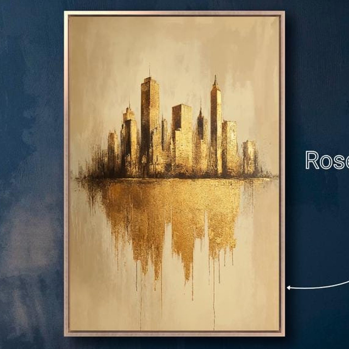 Golden Urban City Skyline Silhouette Reflection Modern Art Print