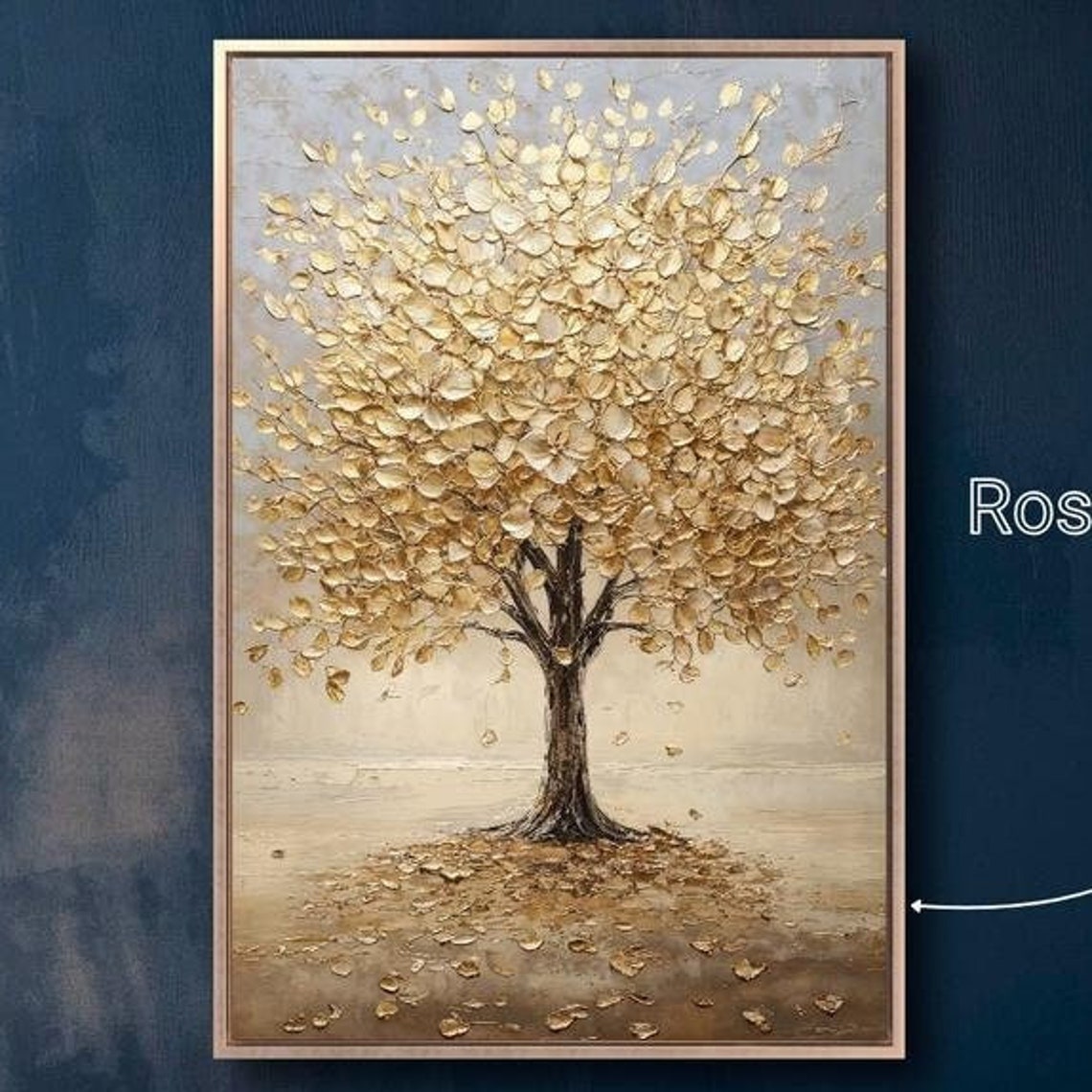Golden Tree Of Life Falling Gold Leaves Vertical Abstract Wall Poster