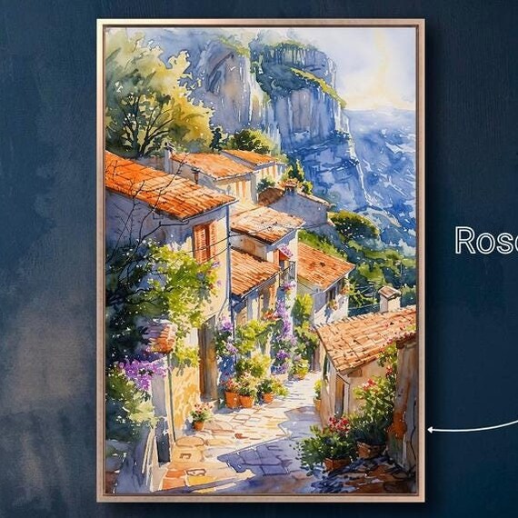 Charming Mountain Village Framed Wall Art Rustic Italian Alleyway Painting Print Mediterranean Wall Decor Travel Poster Ready To Hang