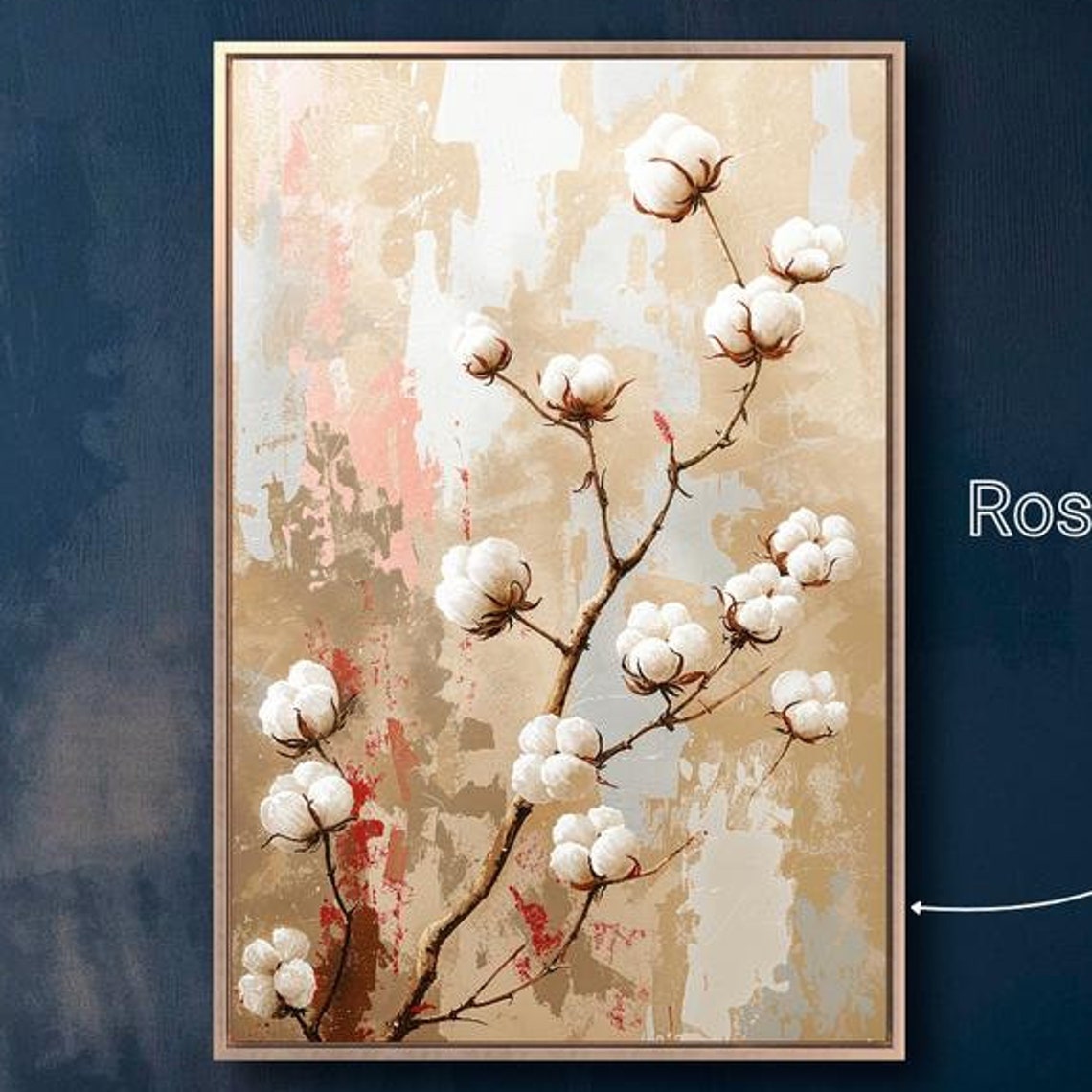 Cotton Branch White Bolls Neutral Botanical Farmhouse Wall Art Print