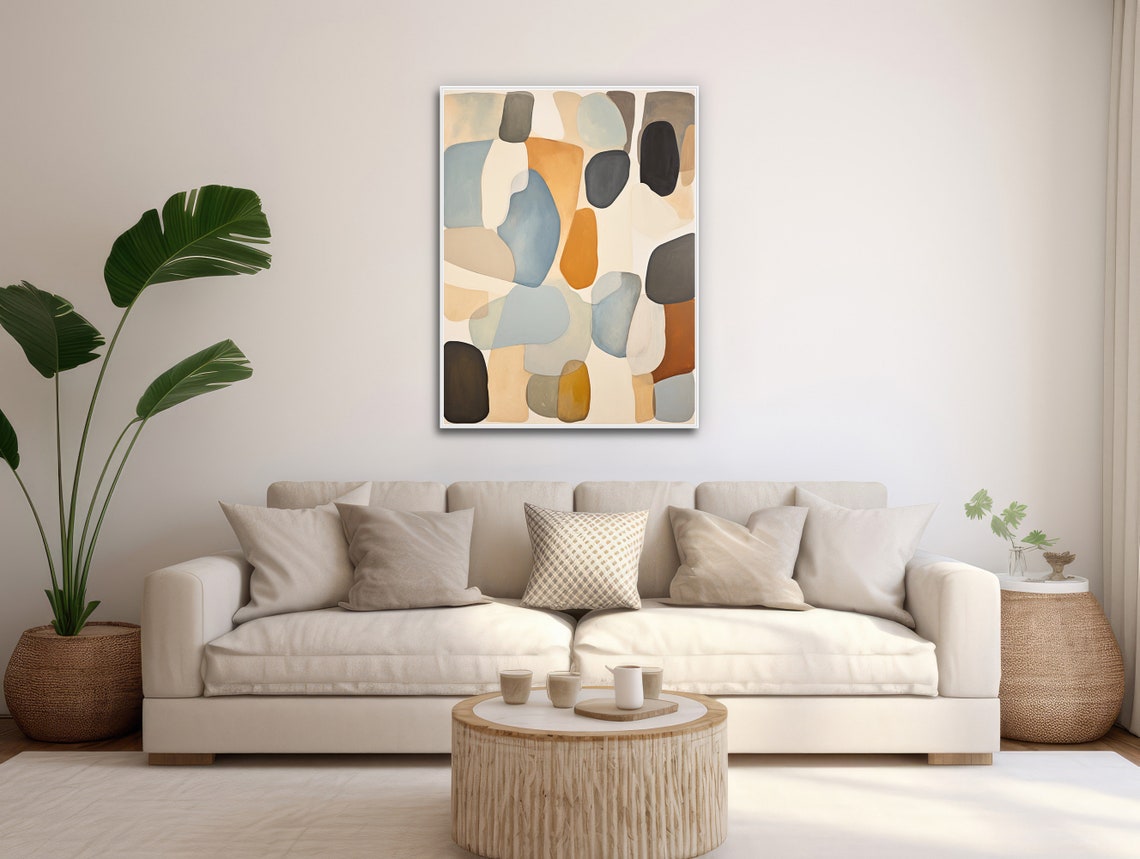 Neutral Organic Pebble Shapes Beige Gray Rust Abstract Art Poster - Image 3