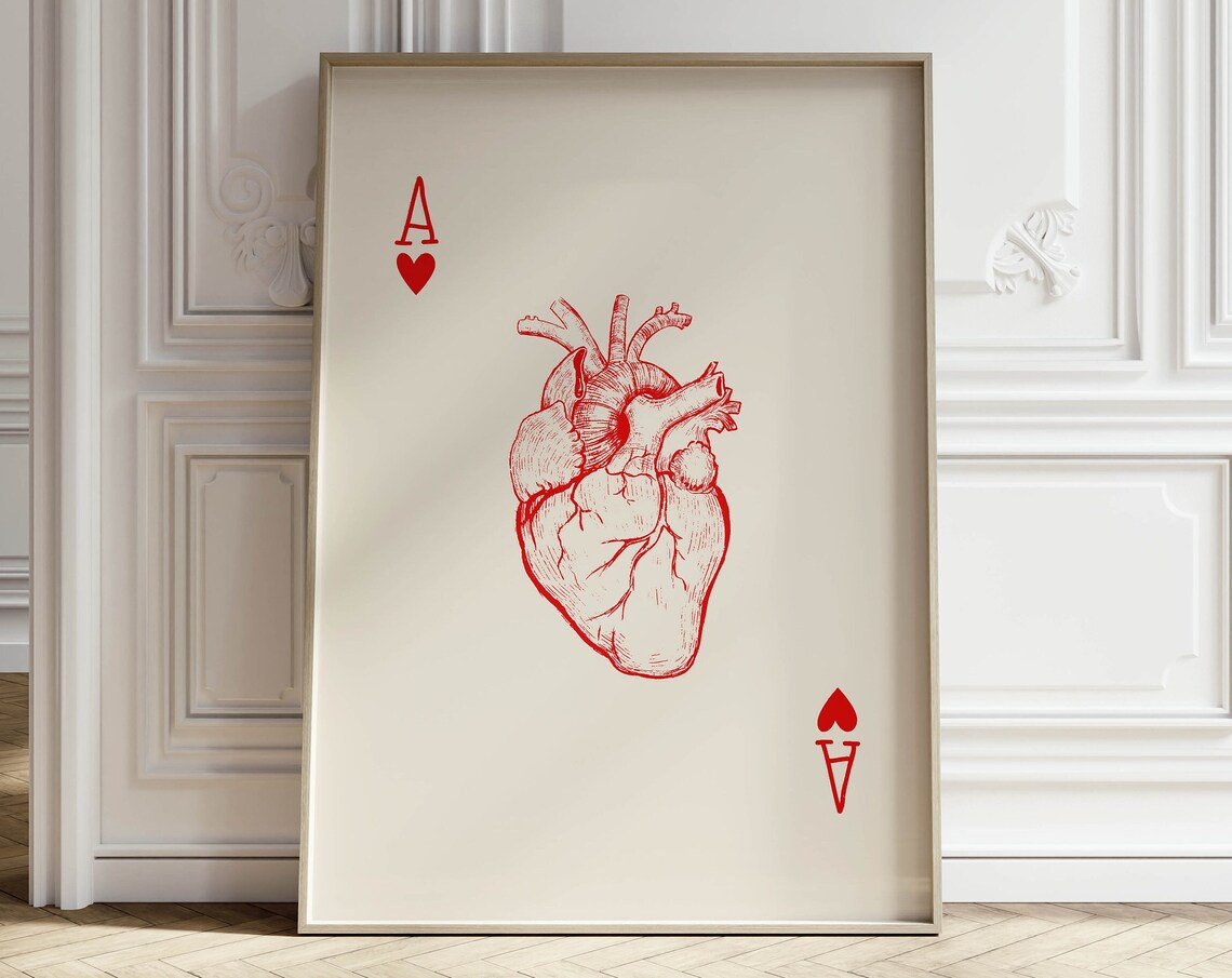 Red Anatomical Heart Ace of Hearts Playing Card Gothic Art Poster