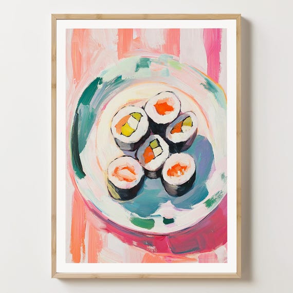 Sushi Poster Japanese Food Wall Art Roll Print Modern Illustration Vibrant Painting Kitchen