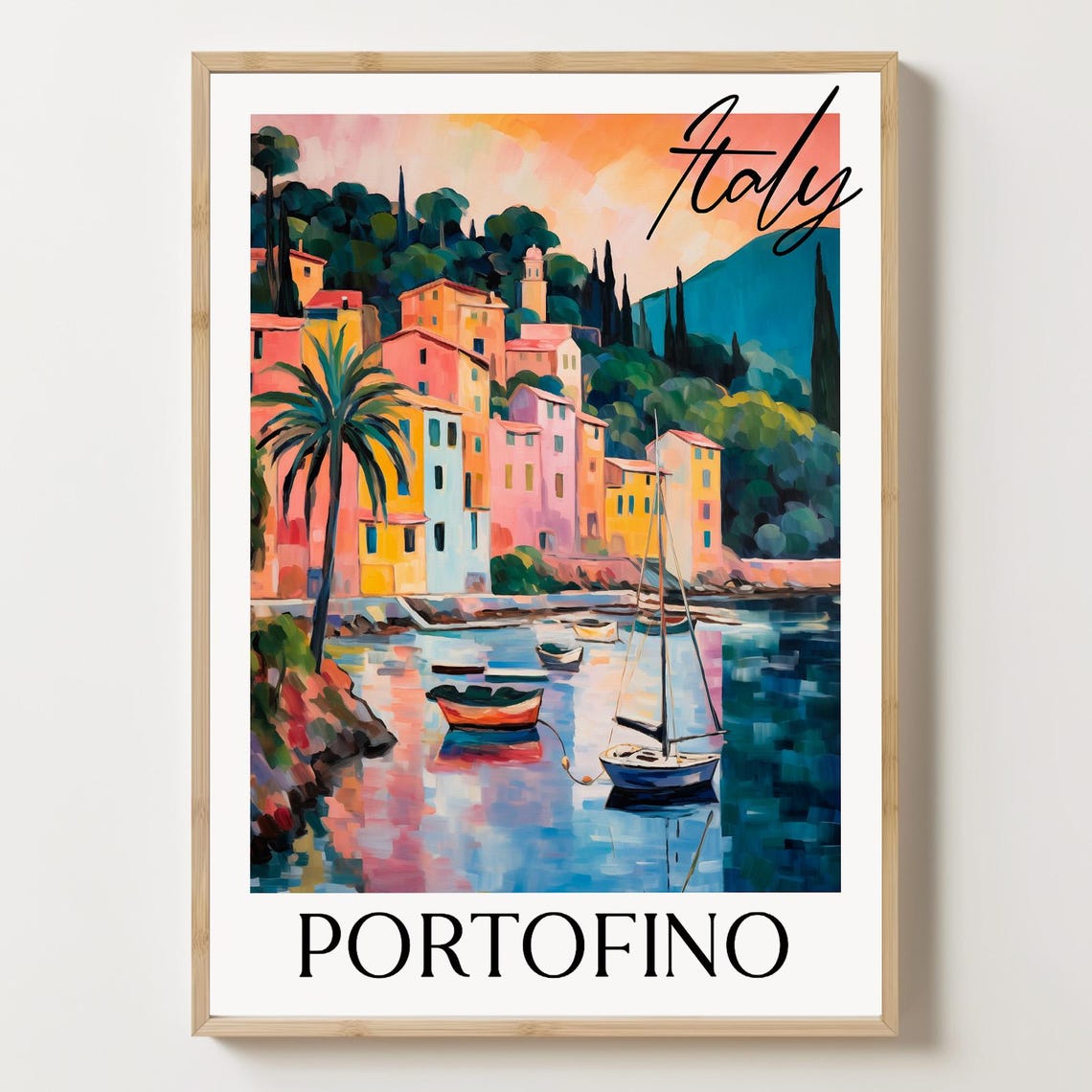 Portofino Wall Art Print Italy Travel Poster Amalfi Coast Decor Coastal Landscape Italian Riviera Home Gifts