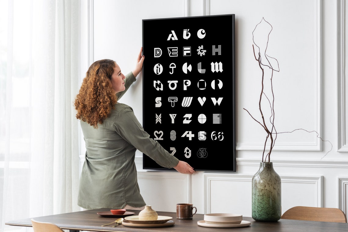 Stylized Alphabet Letterforms White On Black Designer Typeface Poster - Image 2