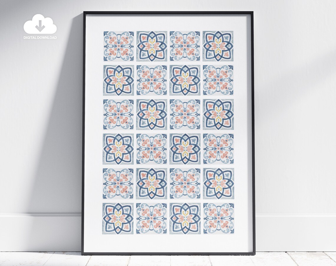 Faience Encaustic Tale Watercolor Mosaic Art Print