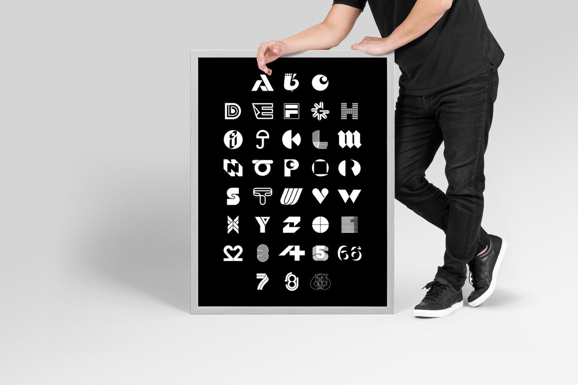 Stylized Alphabet Letterforms White On Black Designer Typeface Poster - Image 3