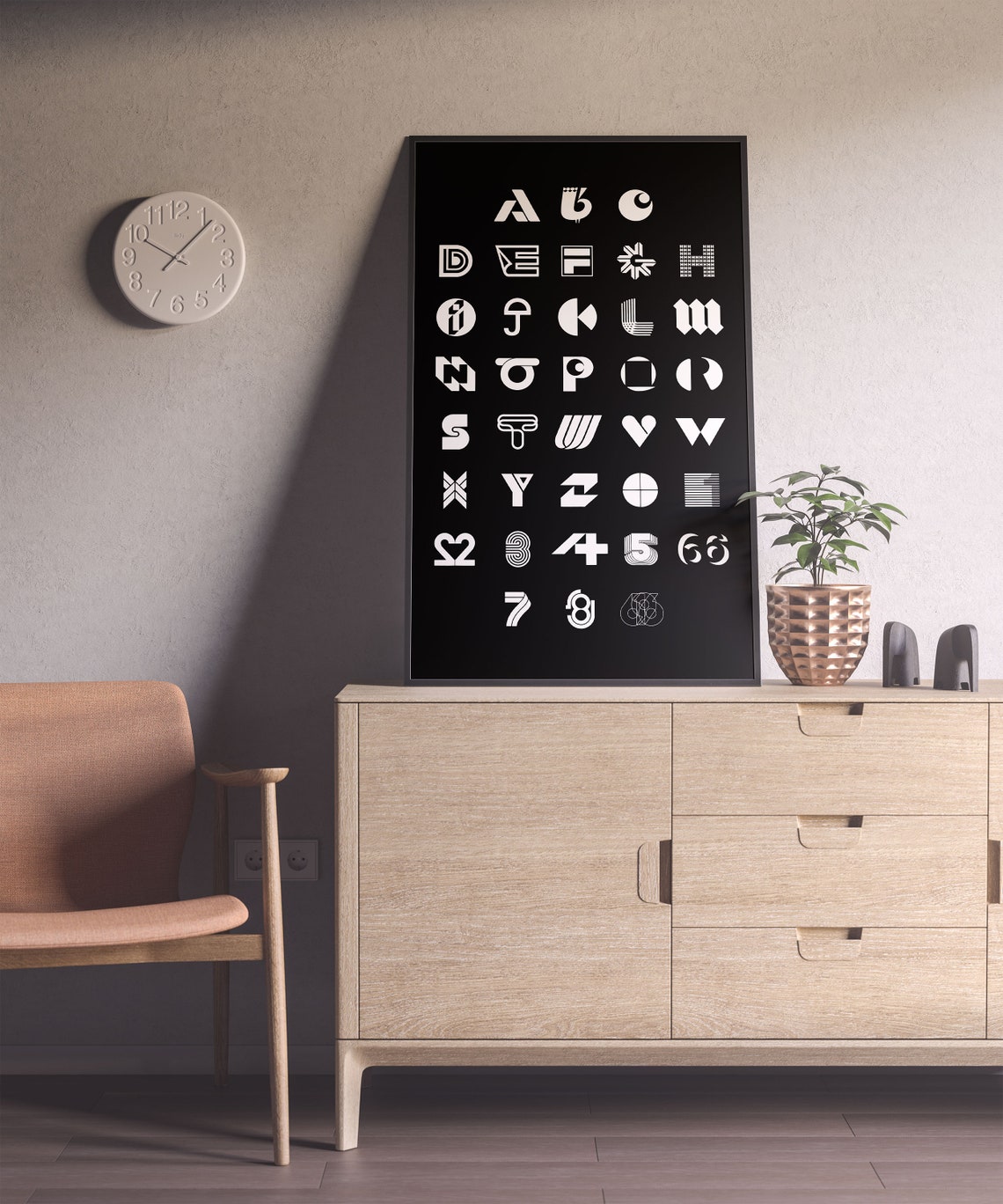 Stylized Alphabet Letterforms White On Black Designer Typeface Poster - Image 7