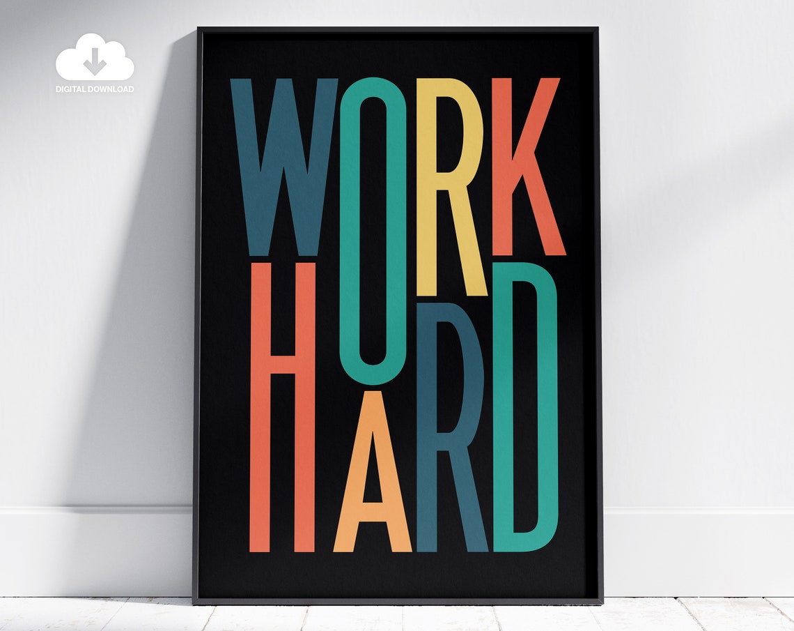 Work Hard Colorful Stacked Letters On Black Motivational Poster