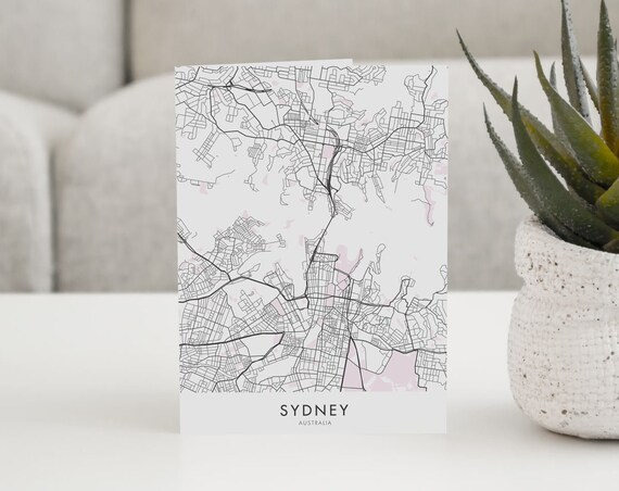 Sydney Australia Minimalist Map Greeting Card Blush Art Print