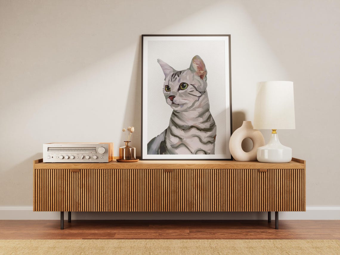 Orange Tabby Cat Watercolor Portrait Close Up Green Eyes Print - Image 3