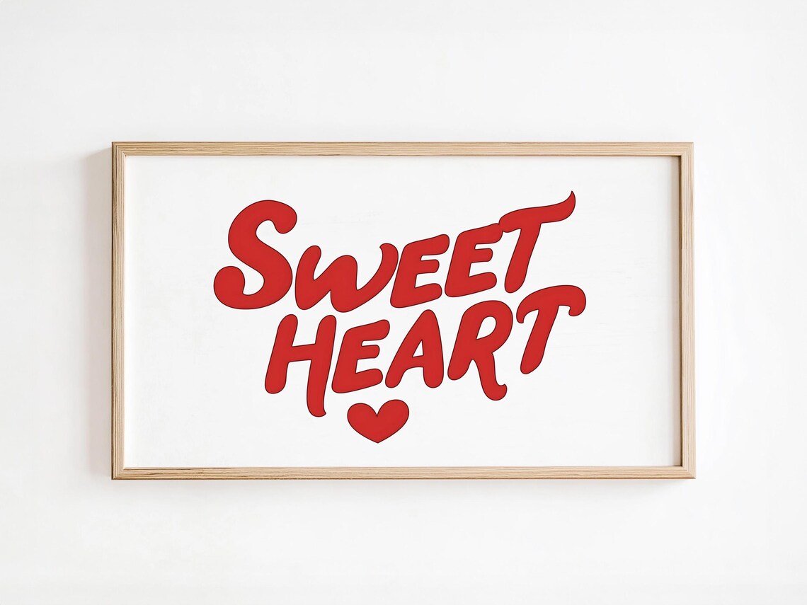 Sweet Heart Red Script Typography Love Quote Minimalist Wall Art Decor