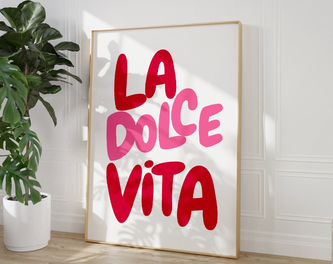 La Dolce Vita Pink Typography Poster Italian Phrase Trendy Room Decor - Image 3