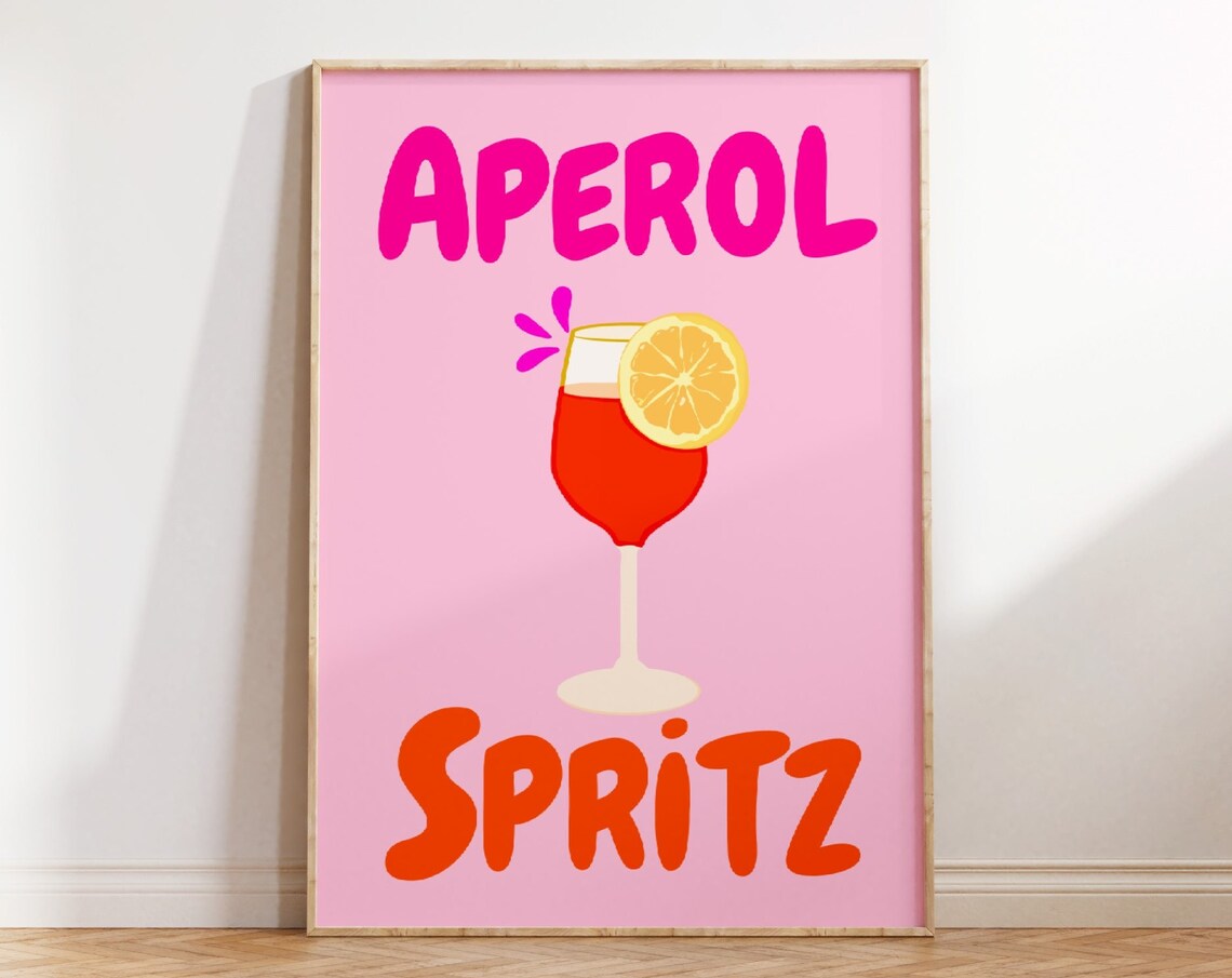 Aperol Spritz Pink Cocktail Orange Slice Trendy Bar Cart Poster - Image 3