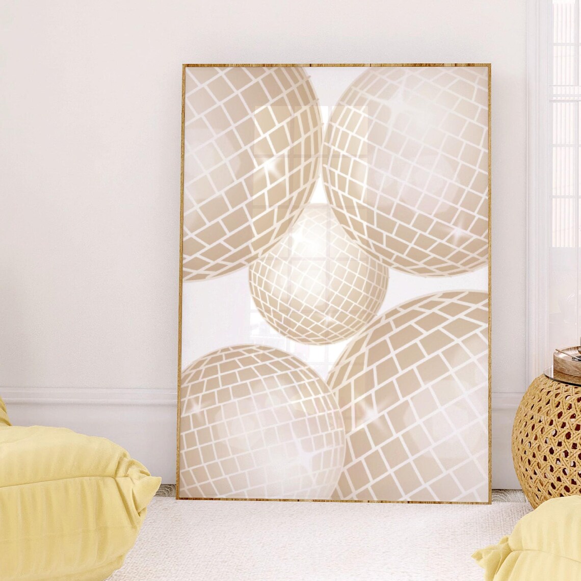 Beige Cream Disco Balls Sparkling Neutral College Dorm Poster