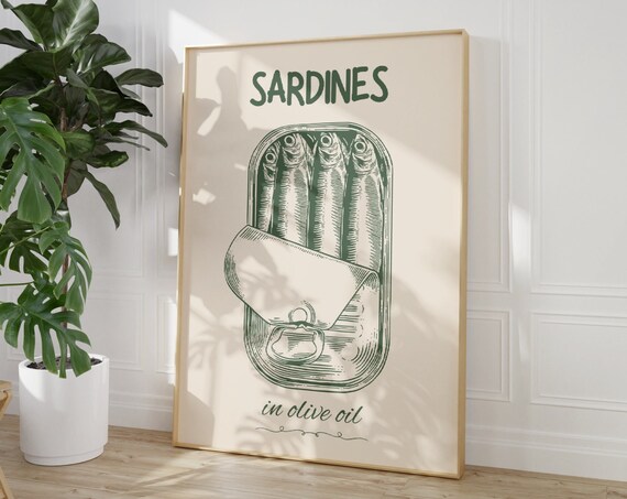 Sardines Tin Print Kitchen Wall Art Sardine Wall Art Dining Room Decor Retro Food Art Vintage Kitchen Decor Fish Poster Seafood Art