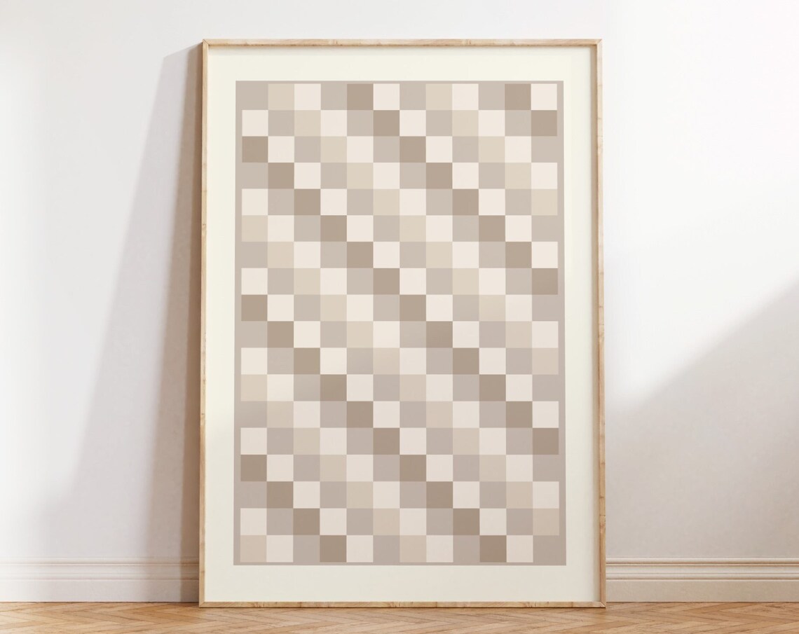 Neutral Taupe Mosaic Checkerboard Geometric Modern Art Poster