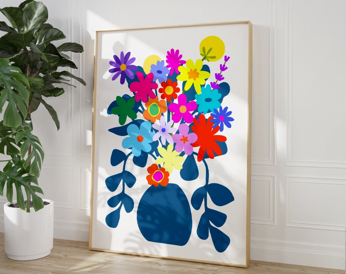 Colorful Flower Bouquet Graphic Vase Dopamine Decor Floral Poster