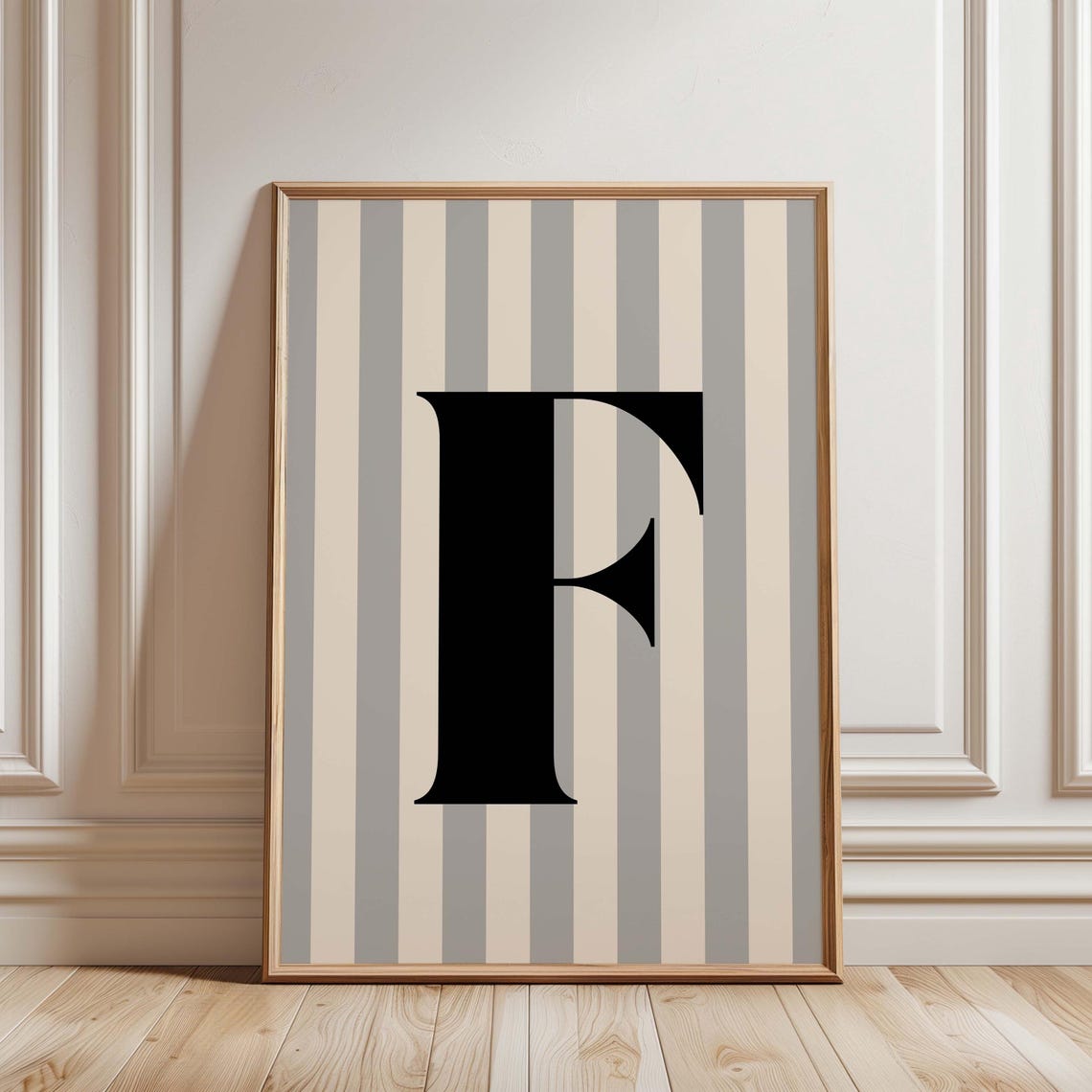 Personalized Letter Print Custom Initial Wall Art Alphabet Striped Monogram Typography Decor Gift