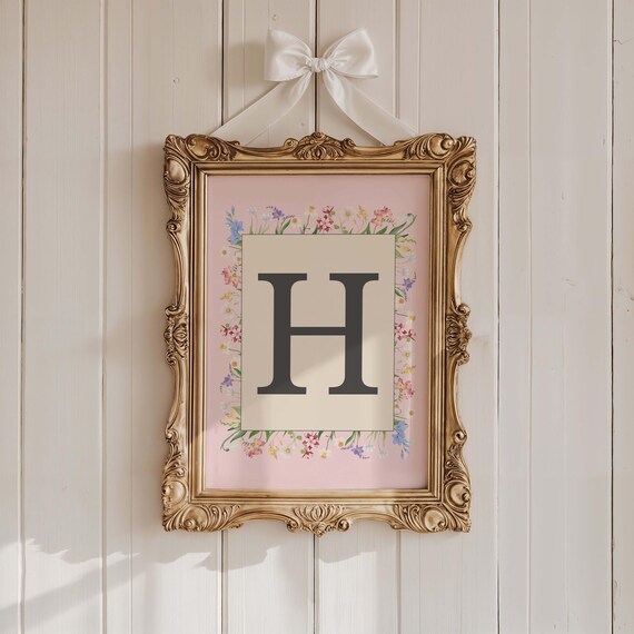 Personalized Floral Initial Wall Art Nursery Name Sign Print Baby Girl Room Decor Custom Letter