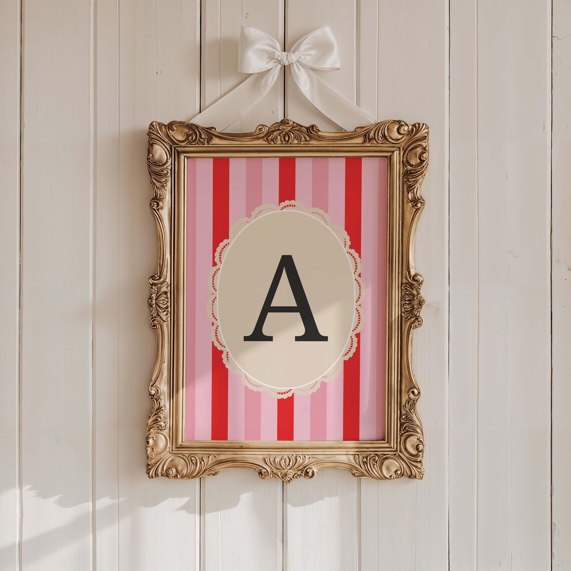 Personalized Striped Initial Wall Art Cute Nursery Print Baby Girl Room Decor Custom Letter Dopamine