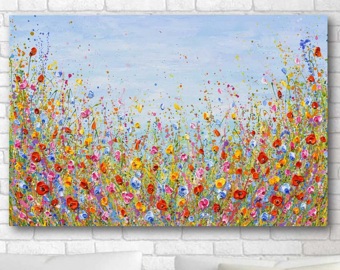 Wildflower Meadow With Red Poppies, Landscape Art Print