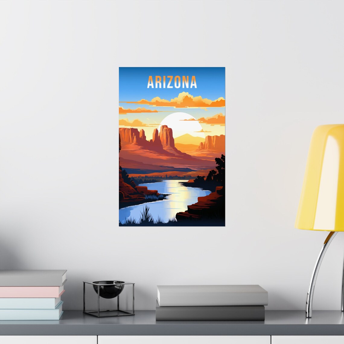 Arizona Red Rock Desert Canyon River Sunset Retro Art Poster - Image 2