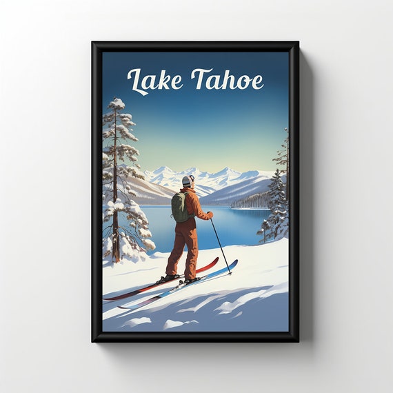 Lake Tahoe Winter Vintage Poster Lake Tahoe Wall Art Lake Tahoe Retro