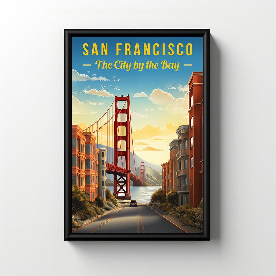 San Francisco City by the Bay Golden Gate Street Retro Travel Poster