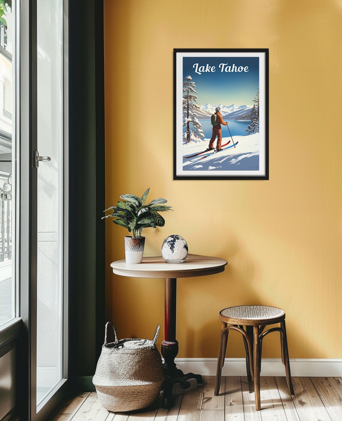 Lake Tahoe Winter Skiing Snowy Peaks Lakeside Vintage Travel Poster - Image 2